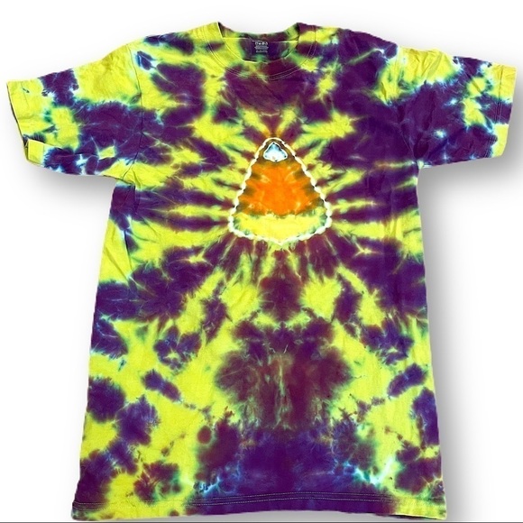 Hand Crafted Tops - Tie dyed tshirt halloween candy corn neon green M